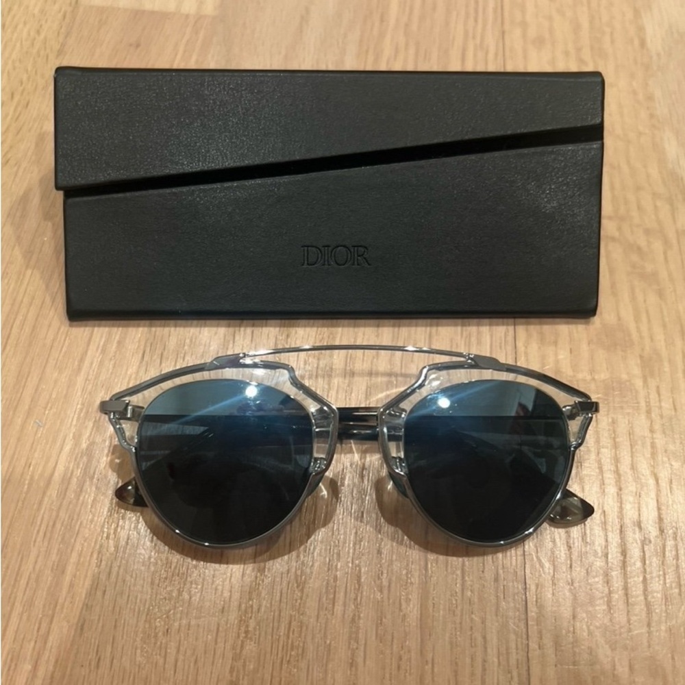 Dior SoReal Two Tone Mirrored Silver and Black Sunglasses with Original Case